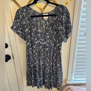 Navy and white flowered mini dress